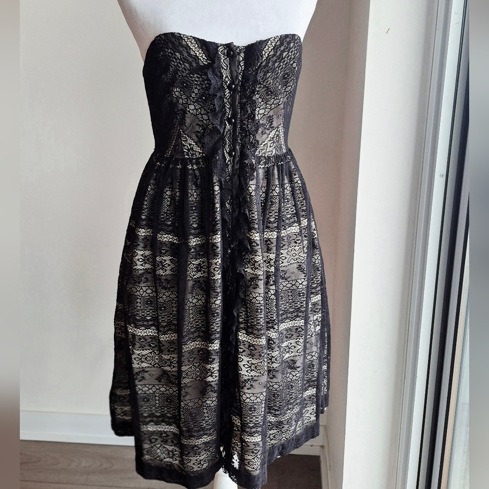 Anthropologie Moulinette Soeurs Black Lace Strapless Dress Size 4
